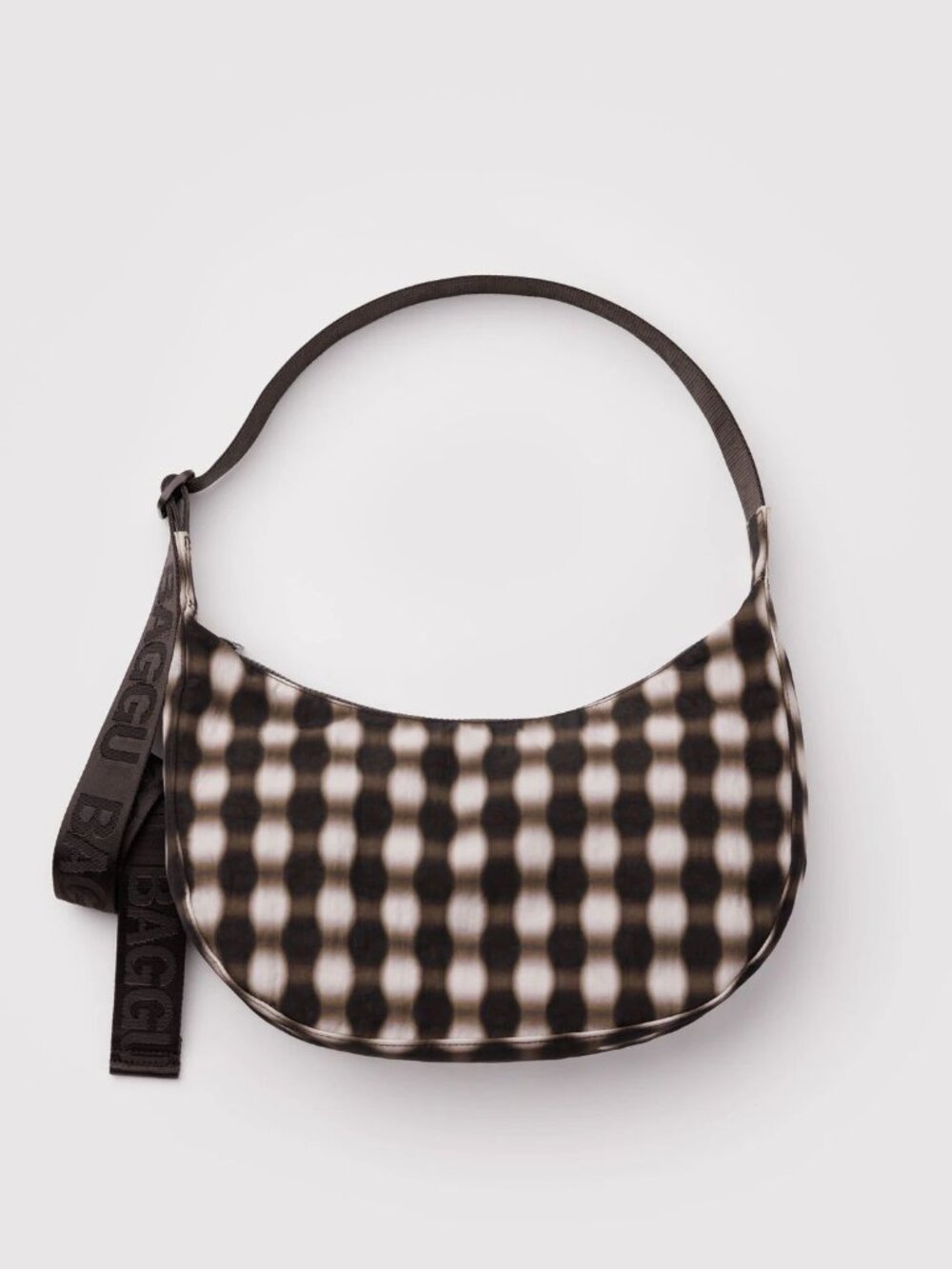 NWT Baggu Medium Crescent Bag - Blurred Gingham Brown
